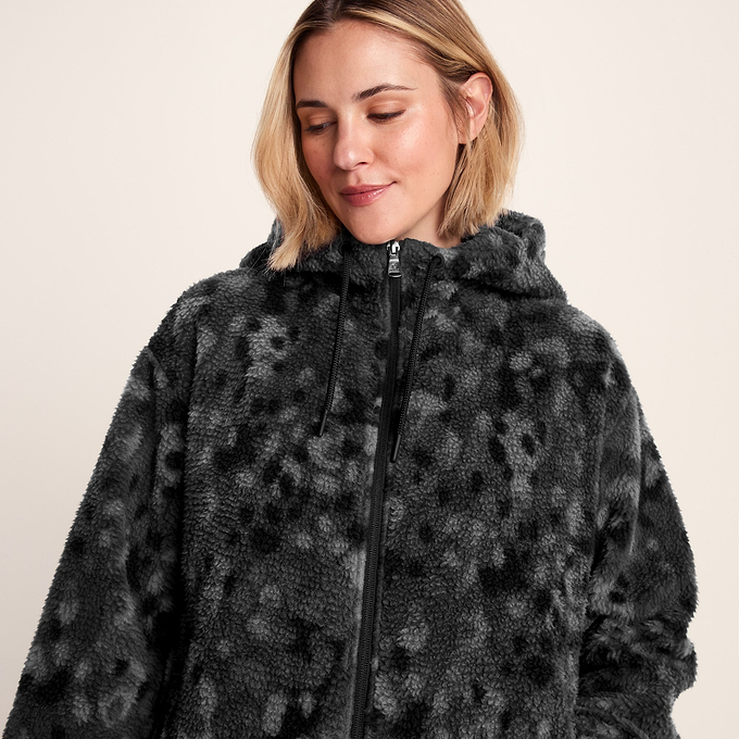 Joanna Womens Relaxed Fit Sherpa Fleece - Black Pebble Print