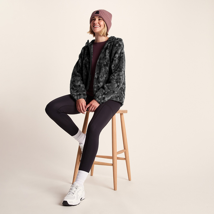Joanna Womens Relaxed Fit Sherpa Fleece - Black Pebble Print