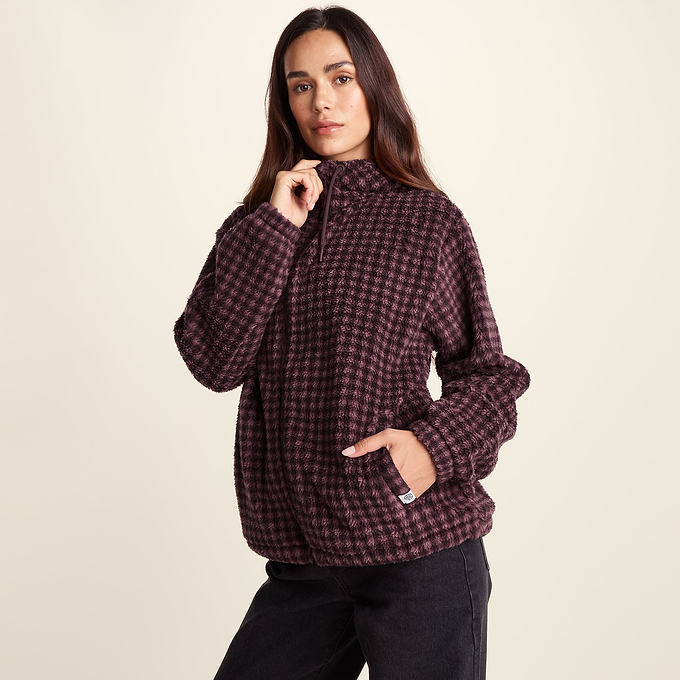 Joanna Womens Relaxed Fit Sherpa Fleece - Huckleberry Gingham