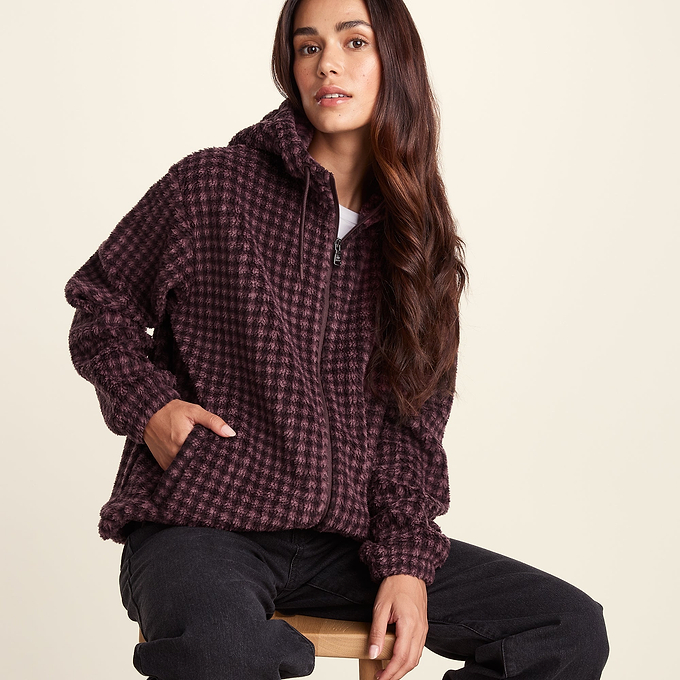 Joanna Womens Relaxed Fit Sherpa Fleece - Huckleberry Gingham