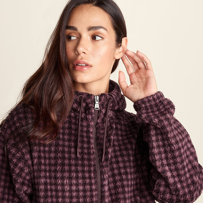 Joanna Womens Relaxed Fit Sherpa Fleece - Huckleberry Gingham