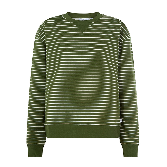 Joyce Womens Supersoft Crew Neck Striped Sweatshirt - Olive Green Stripe