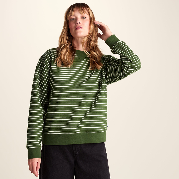 Joyce Womens Supersoft Crew Neck Striped Sweatshirt - Olive Green Stripe