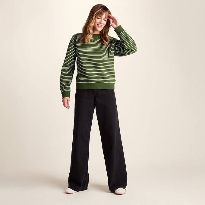 Joyce Womens Supersoft Crew Neck Striped Sweatshirt - Olive Green Stripe