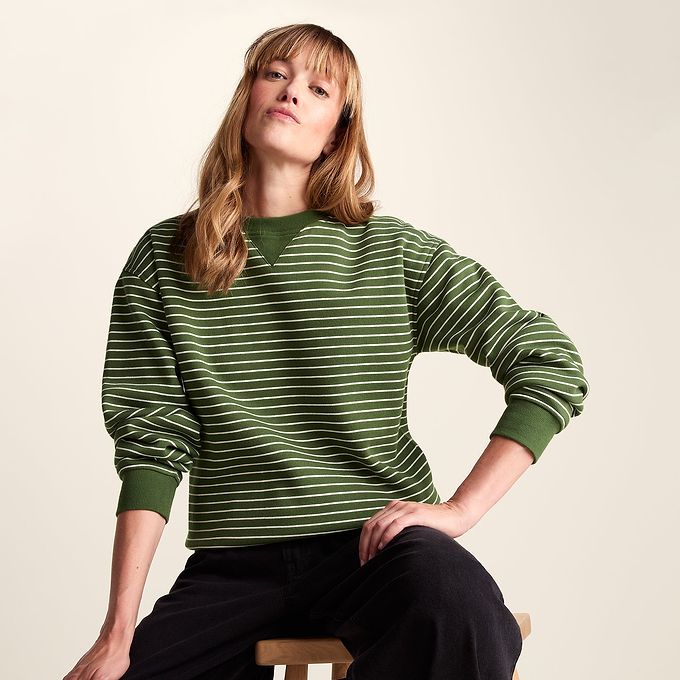 Joyce Womens Supersoft Crew Neck Striped Sweatshirt - Olive Green Stripe
