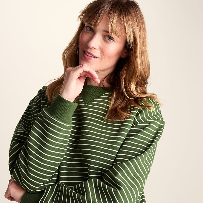 Joyce Womens Supersoft Crew Neck Striped Sweatshirt - Olive Green Stripe