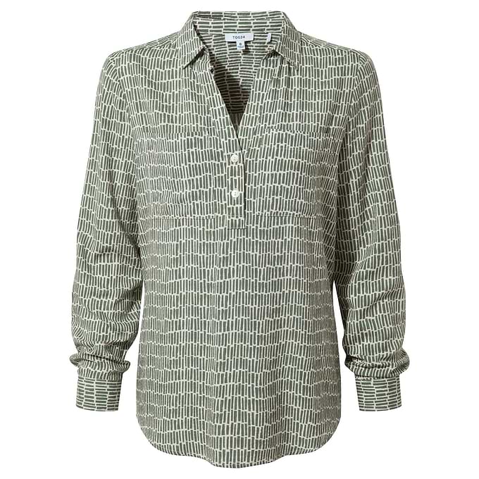 Kadina Womens Long Sleeve Shirt - Green Dash Print