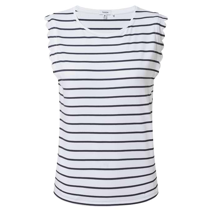 Katie Womens 100% Cotton Supersoft Vest - Optic White/Dk Indigo