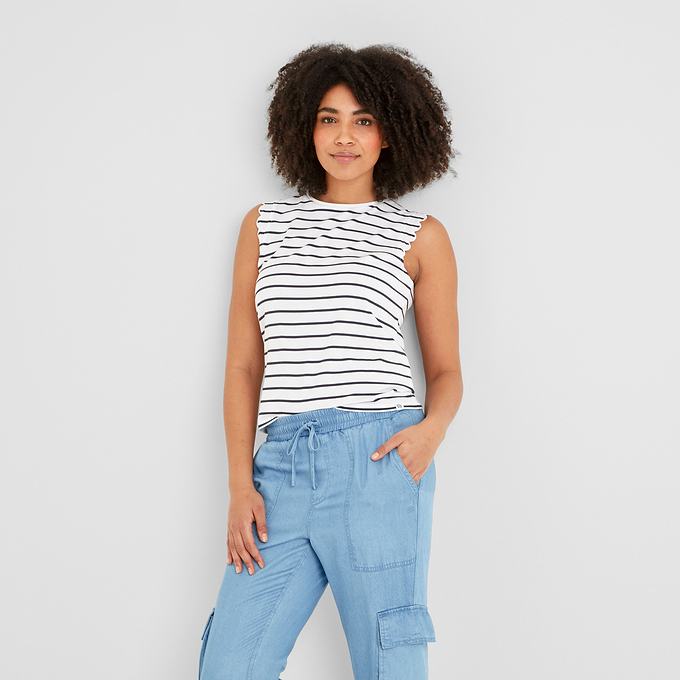 Katie Womens 100% Cotton Supersoft Vest - Optic White/Dk Indigo