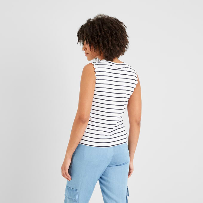 Katie Womens 100% Cotton Supersoft Vest - Optic White/Dk Indigo
