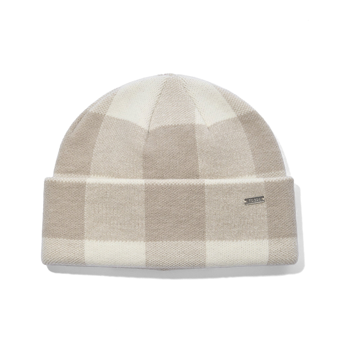 Kaz Supersoft Checked Knit Beanie - Simply Taupe Check