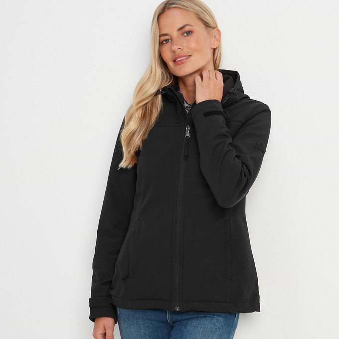Keld Womens Shower Resistant Hooded Softshell Jacket - Black
