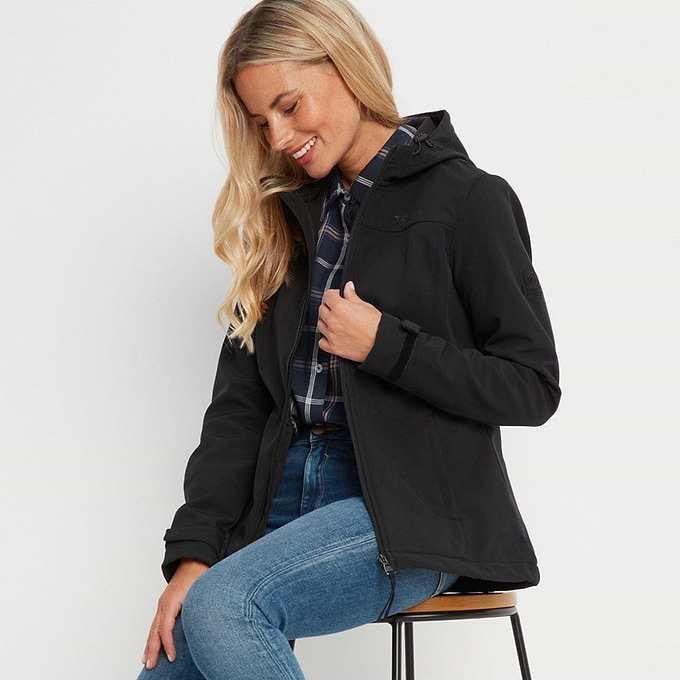 Keld Womens Shower Resistant Hooded Softshell Jacket - Black