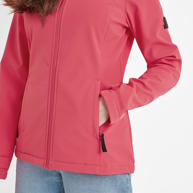 Keld Womens Shower Resistant Hooded Softshell Jacket - Sunset Coral
