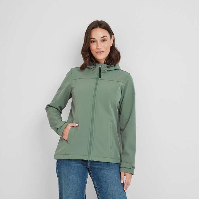 Keld Womens Shower Resistant Hooded Softshell Jacket - Light Forest