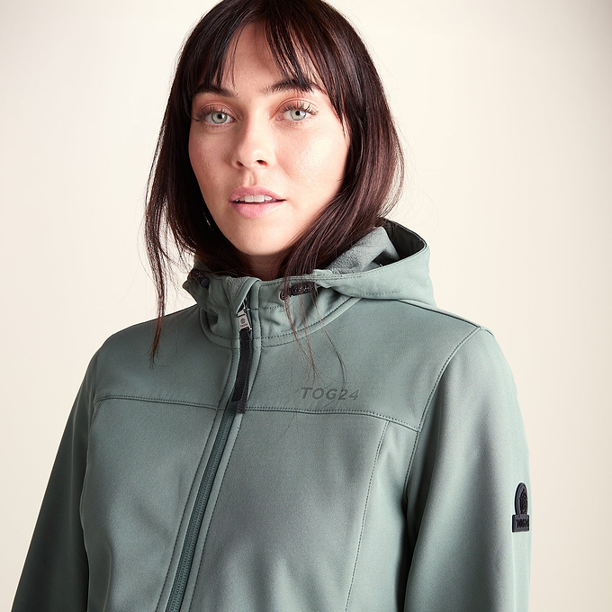 Keld Womens Shower Resistant Hooded Softshell Jacket - Light Forest