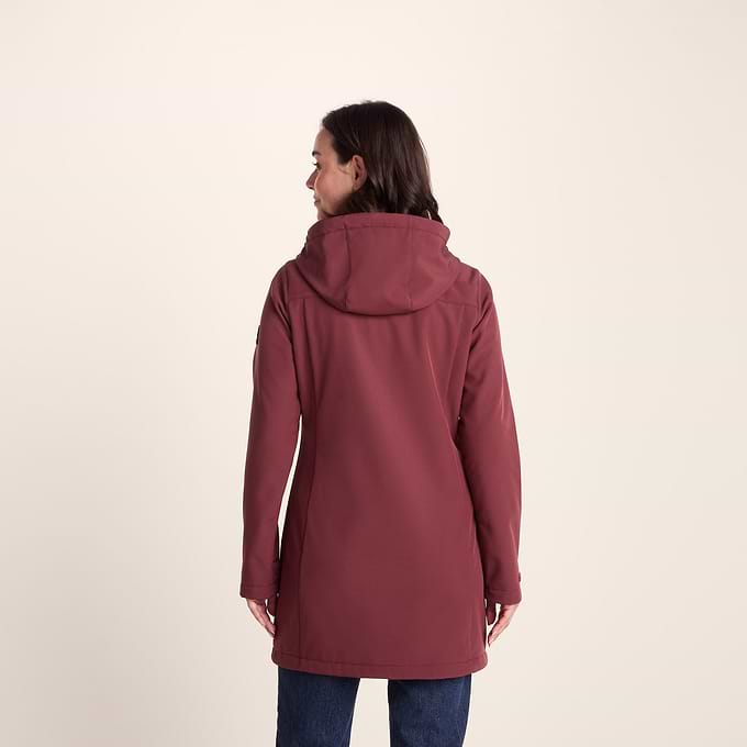 Keld Womens Long Shower Resistant Hooded Softshell Jacket - Burgundy