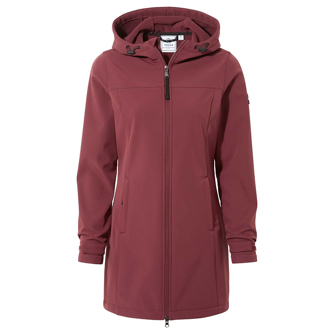 Keld Womens Long Shower Resistant Hooded Softshell Jacket - Burgundy