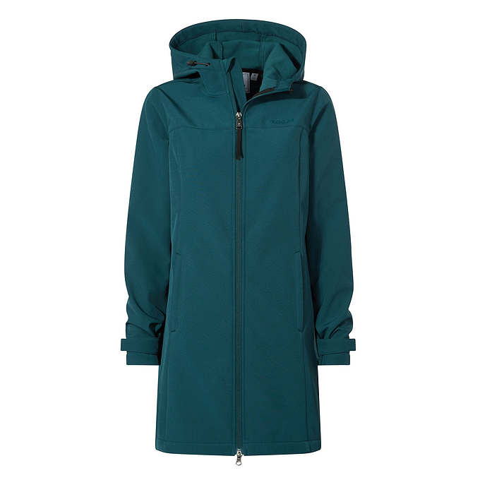 Keld Womens Long Shower Resistant Hooded Softshell Jacket - Petrol Green