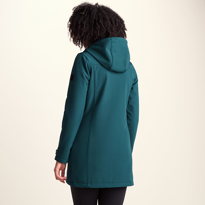 Keld Womens Long Shower Resistant Hooded Softshell Jacket - Petrol Green