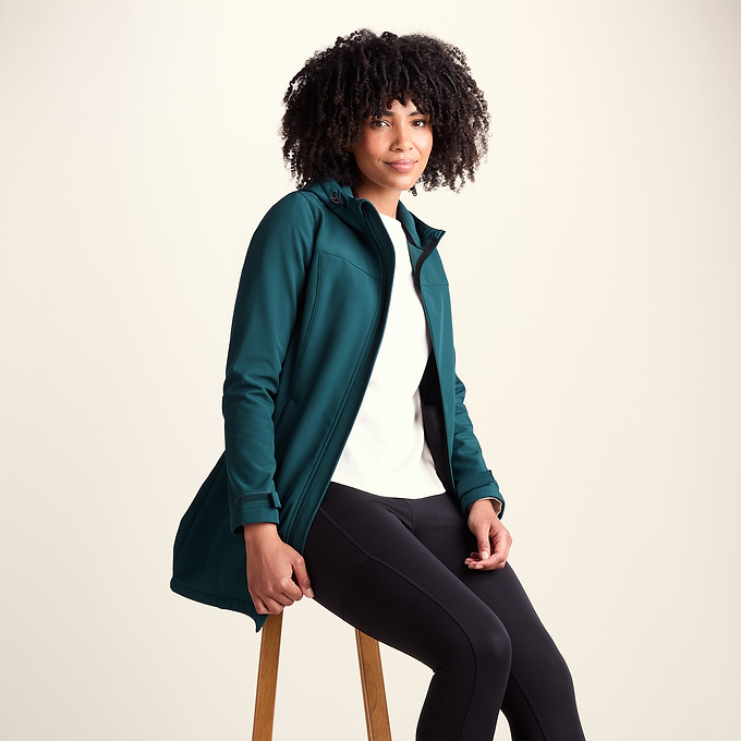 Keld Womens Long Shower Resistant Hooded Softshell Jacket - Petrol Green