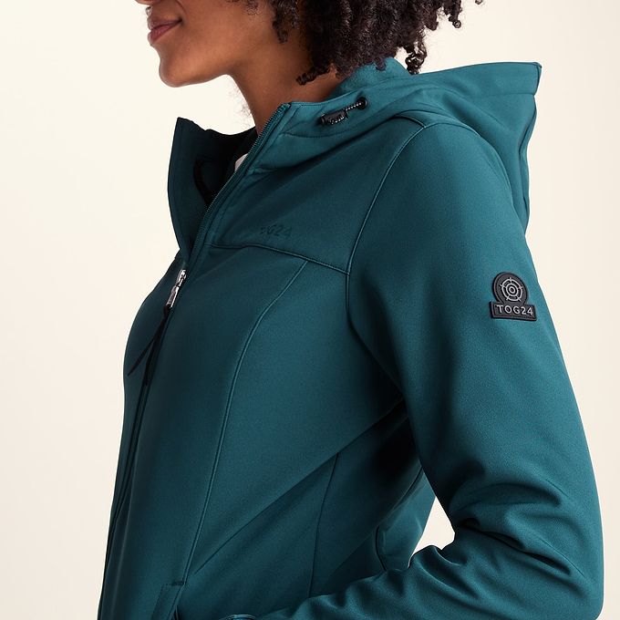 Keld Womens Long Shower Resistant Hooded Softshell Jacket - Petrol Green