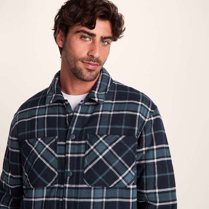 Kinsey Mens Quilted Flannel Shacket - Dark Indigo Check