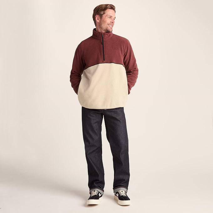 Kirton Mens Relaxed Fit Microfleece Zip Neck - Port/Hazelnut