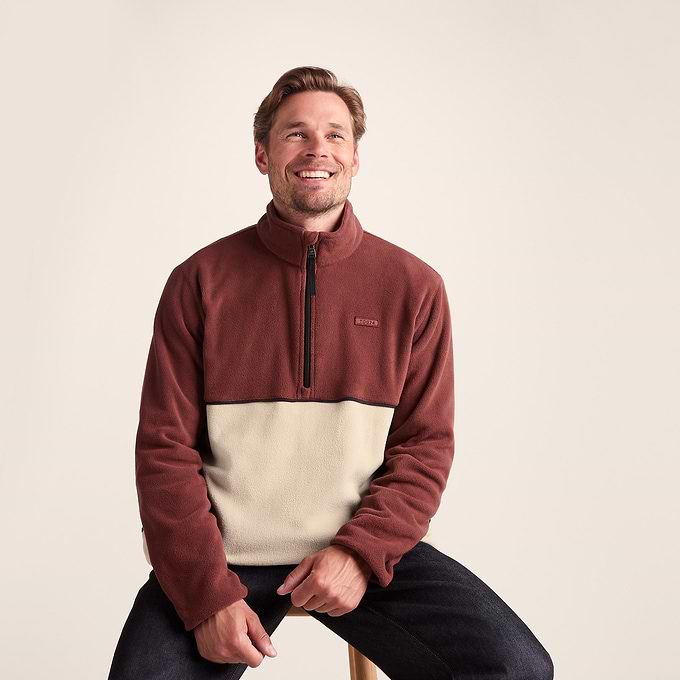 Kirton Mens Relaxed Fit Microfleece Zip Neck - Port/Hazelnut