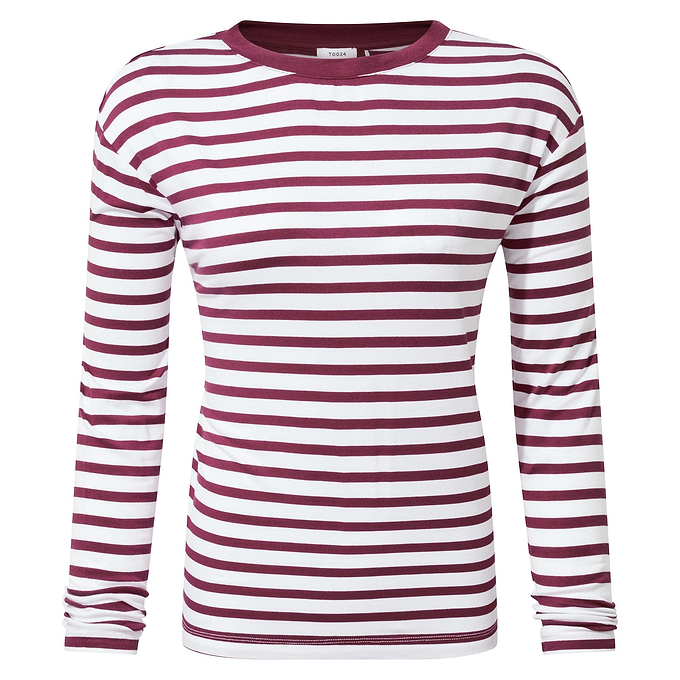 Kitty Womens Long Sleeve Striped T-Shirt - Washed Burgundy Stripe