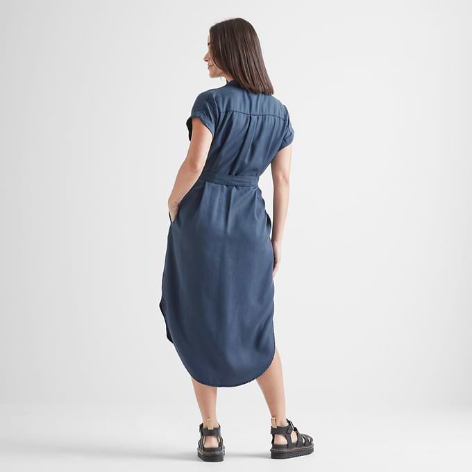 Lenira Womens Relaxed Fit Luxurious Tencel Lyocell Shirt Dress - Dark Denim