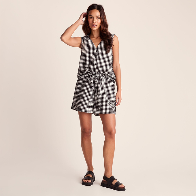 Lila Womens Short Sleeve Gingham Check Shirt - Black Check