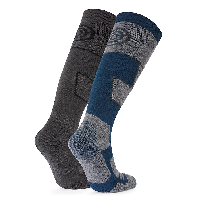 Linz 2 Pack Womens Ski Socks - Dark Grey Marl/Jewel Blue