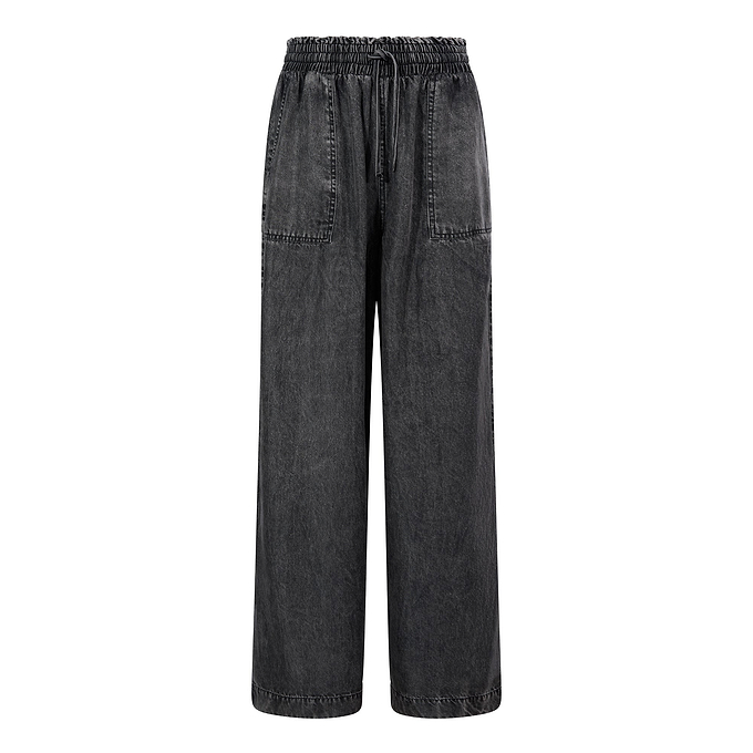 Lucy Womens Wide Leg Denim Look Trousers - Washed Black