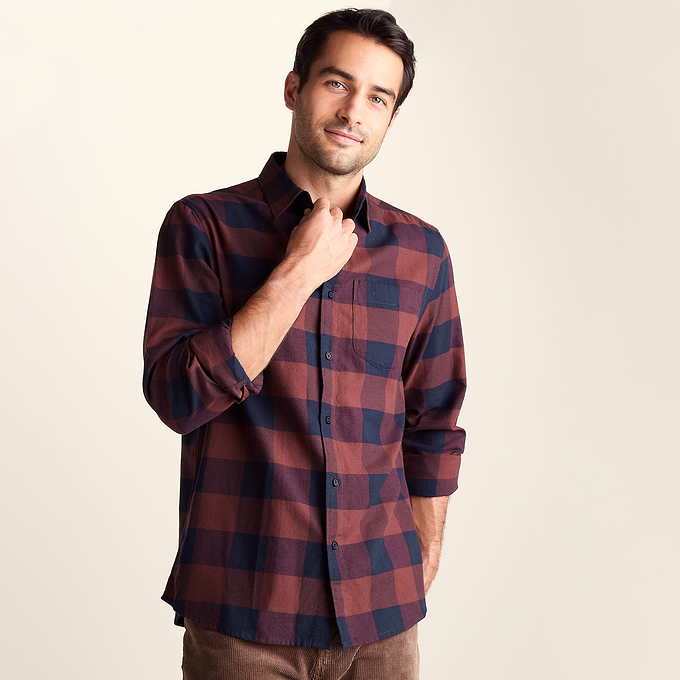 Marcel Mens Brushed Flannel  Check Shirt - Blue & Brown Check