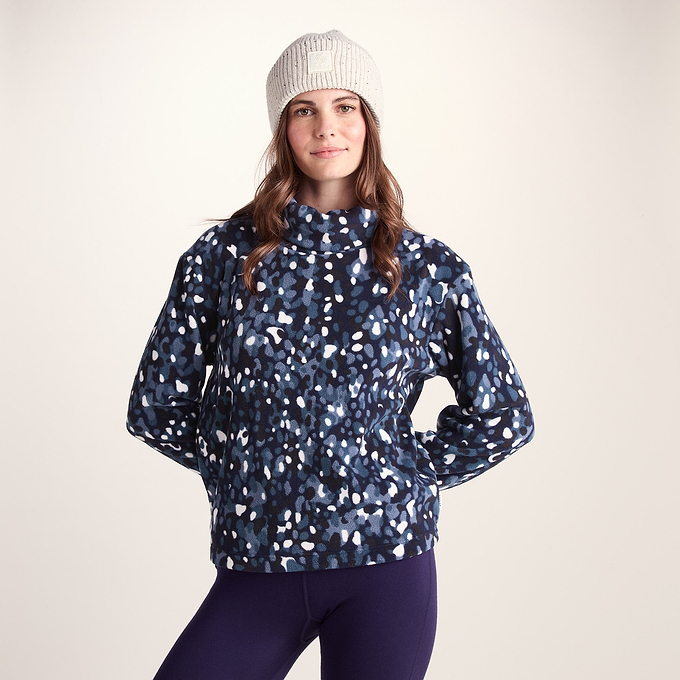 March Womens Relaxed Fit Microfleece Pullover - Oxford Blue Pebble Print