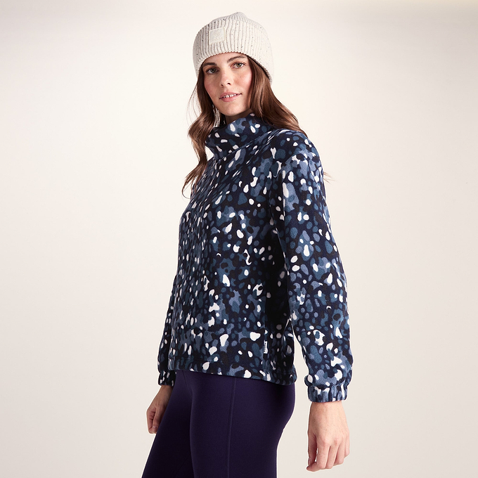March Womens Relaxed Fit Microfleece Pullover - Oxford Blue Pebble Print