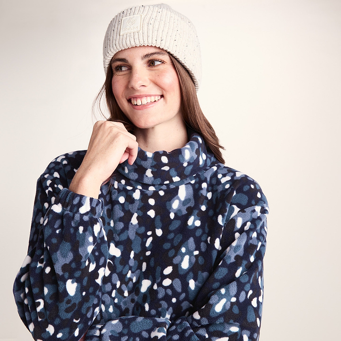 March Womens Relaxed Fit Microfleece Pullover - Oxford Blue Pebble Print