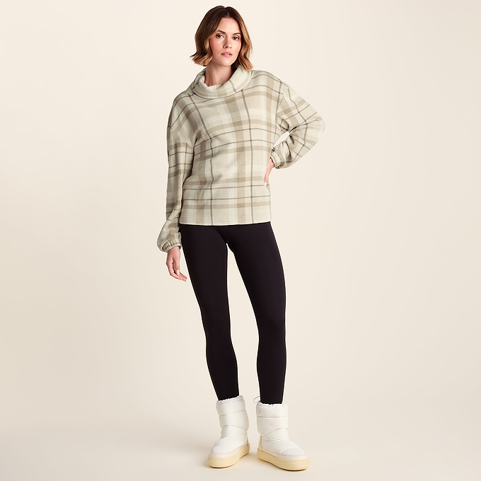 March Womens Relaxed Fit Microfleece Pullover - Simply Taupe Check
