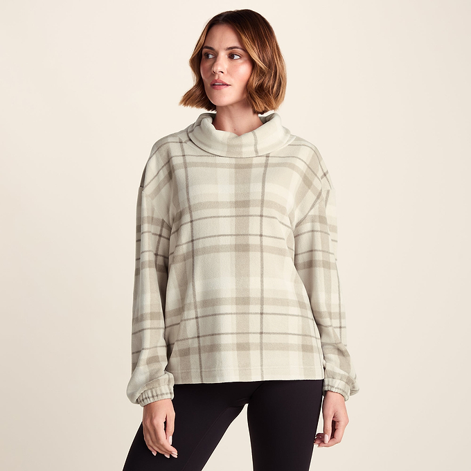 March Womens Relaxed Fit Microfleece Pullover - Simply Taupe Check