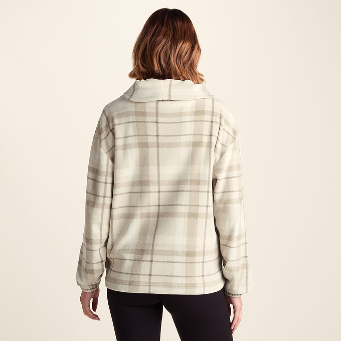 March Womens Relaxed Fit Microfleece Pullover - Simply Taupe Check