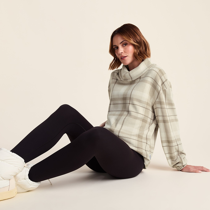 March Womens Relaxed Fit Microfleece Pullover - Simply Taupe Check
