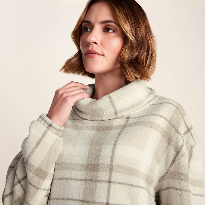 March Womens Relaxed Fit Microfleece Pullover - Simply Taupe Check