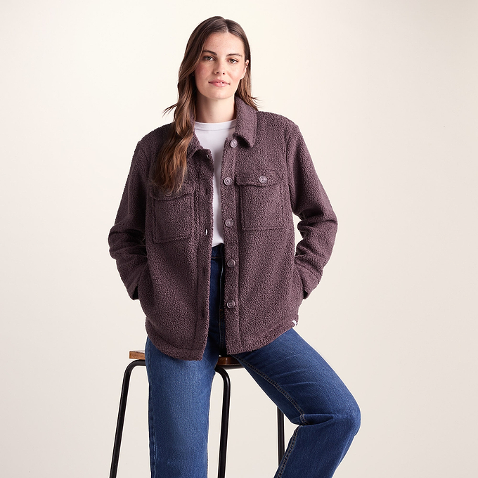 Maxine Womens Supersoft Sherpa Fleece Shacket - Dark Mauve