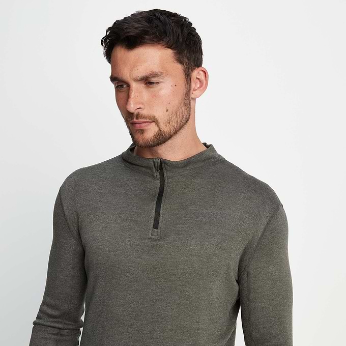 Meru Mens Cashmere Touch Base Layer Quarter Zip - Dark Grey Marl