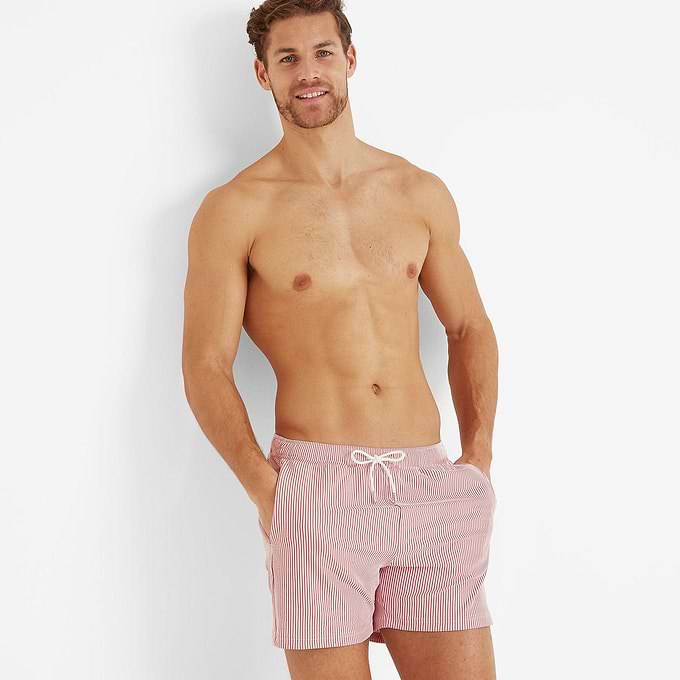 Micah Mens Swimming Shorts - Washed Red Stripe