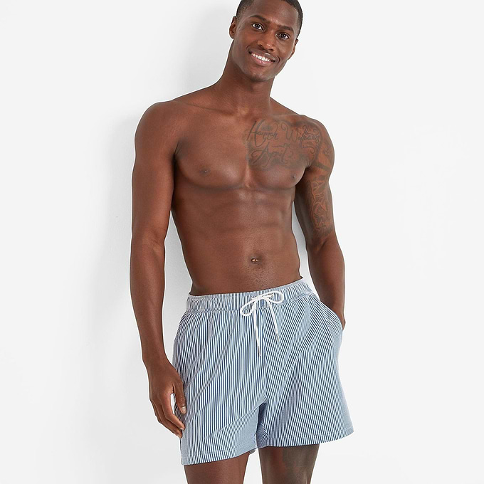 Micah Mens Swimming Shorts - Pastel Blue Stripe