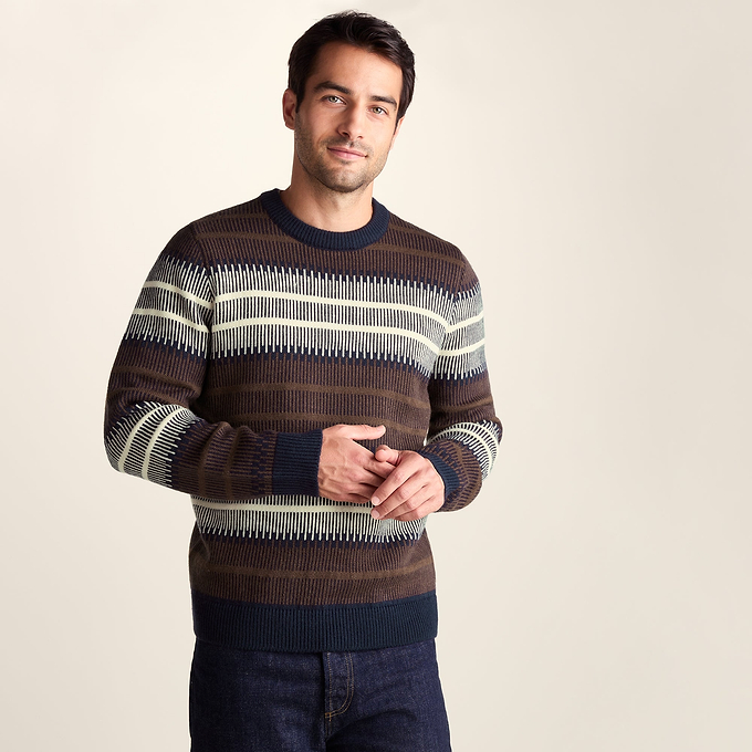 Milo Mens Fairisle Inspired Crew Knit Jumper - Deepest Blue Fairisle
