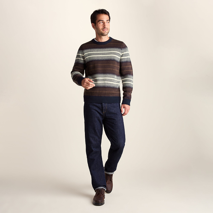 Milo Mens Fairisle Inspired Crew Knit Jumper - Deepest Blue Fairisle