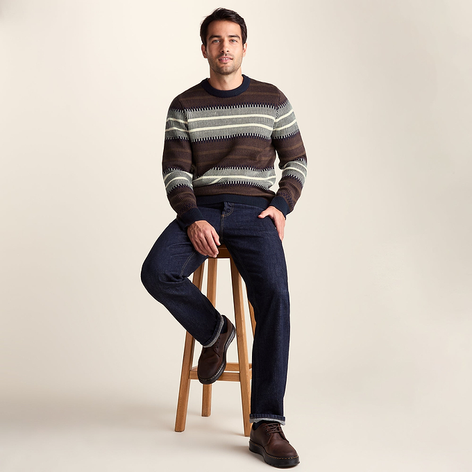 Milo Mens Fairisle Inspired Crew Knit Jumper - Deepest Blue Fairisle